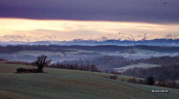 A view of the Pyrenees from Gascony; they are not always visible. 