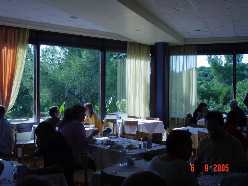 A view out the windows of the dining room in the hotel.