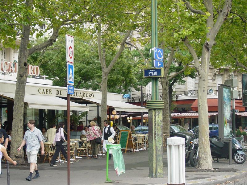 The station is directly next to the Cafe Trocadero.