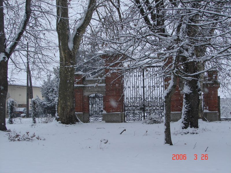 The front gate in the snow